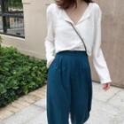 V-neck Buttoned Long-sleeve T-shirt