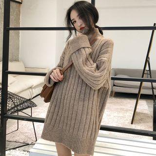 Mock-neck Oversized Sweater Khaki - One Size