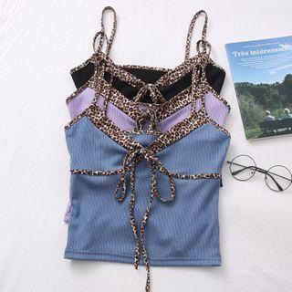 Leopard Print-panel Ribbon Camisole Top In 6 Colors