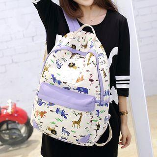Set: Animal Print Canvas Backpack + Crossbody Bag + Pouch