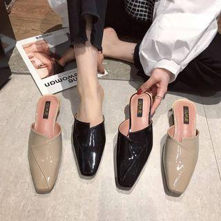 Patent Block Heel Mules