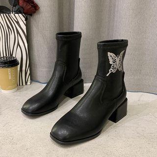 Butterfly Print Block-heel Ankle Boots