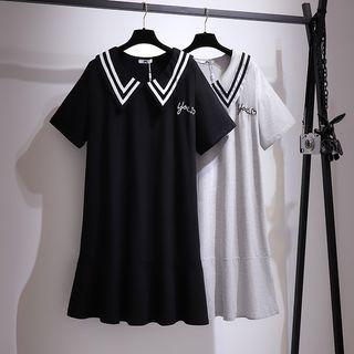 Short Sleeve Sailor Collar Mermaid Shift Dress
