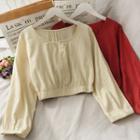 Gather-waist Button-down Crop Blouse