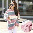 Round-neck Color-block Sweater Pink - One Size