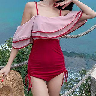 Cold Shoulder Drawstring Swimsuit