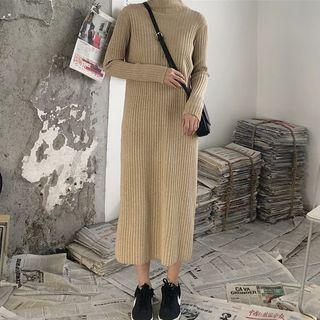 Mock Neck Midi Rib-knit Sweater Dress