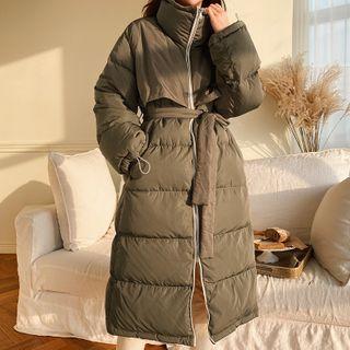 Funnel-neck Puffer Coat With Sash
