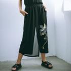 Dragon Embroidered Asymmetric Panel Cropped Wide-leg Pants
