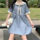 Sailor Collar Elbow-sleeve Mini A-line Dress As Shown In Figure - One Size