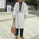 Wide-collar Contrast-trim Coat Ivory - One Size