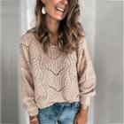 Long Sleeve Pointelle Knit Loose-fit Sweater