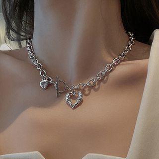 Heart Pendant Chain Necklace Necklace - Love Heart - Silver - One Size