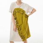 Two-tone Ruffle Panel Midi T-shirt Dress