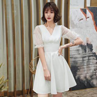 Balloon-sleeve Sequined A-line Dress