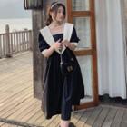 Short Sleeve Contrast Trim Oversized A-line Dress