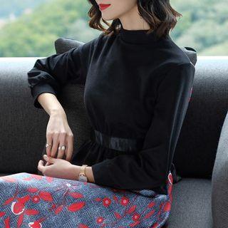 Long-sleeve Pattern Panel A-line Dress