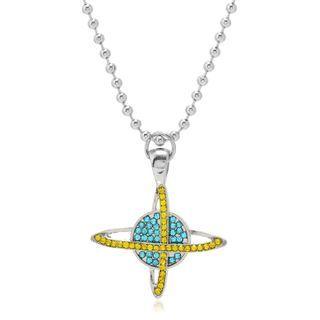 Planet Rhinestone Pendant Alloy Necklace Aqua Blue - One Size