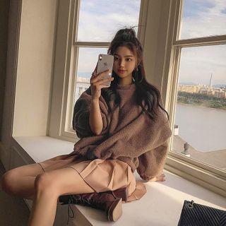Banded-hem Sherpa-fleece Oversized Pullover