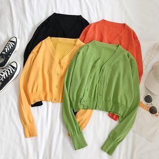 Long-sleeve Cropped V-neck Lightweight Knit Cardigan