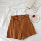 Plain High-waist Lace-up A-line Shorts