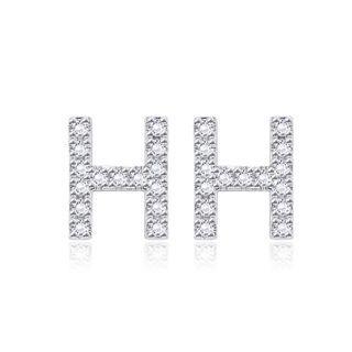 Simple And Fashion Letter H Cubic Zircon Stud Earrings Silver - One Size