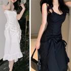 Plain Drawstring Slim-fit Sleeveless Dress