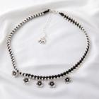 Floral Necklace Black & Silver - One Size
