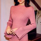 Slit-cuff Rib-knit Bodycon Dress