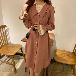 Mock Two-piece Bell-sleeve Midi Dress