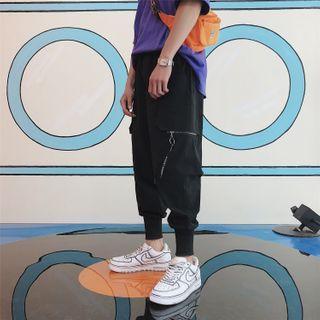 High-waist Drawstring Zipped Harem Pants