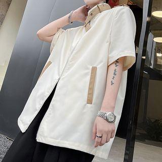 Short Sleeve Color Block Zip Jacket