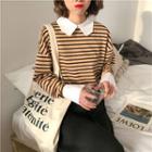 Long-sleeve Collared Striped Top