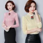 Rose Embroidered Long-sleeve Lace Top