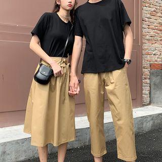 Couple Matching Plain Short-sleeve T-shirt / Midi Skirt / Cropped Casual Pants