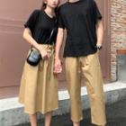 Couple Matching Plain Short-sleeve T-shirt / Midi Skirt / Cropped Casual Pants