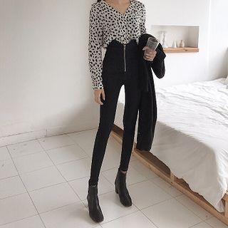 Plain Zip High-waist Slim-fit Jeans