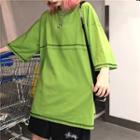 3/4-sleeve Contrast Stitching T-shirt