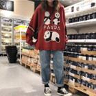Panda Applique Loose-fit Pullover As Shown In Figure - One Size