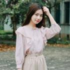 Ruffled Striped 3/4-sleeve Blouse