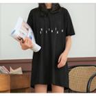 Lettering Short-sleeve T-shirt Dress Black - One Size