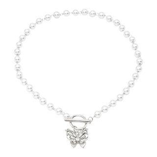Rhinestone Butterfly Pendant Faux Pearl Choker 1 Pc - Rhinestone Butterfly Pendant Faux Pearl Choker - One Size