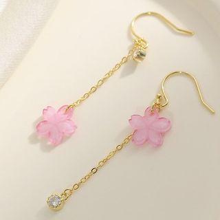 925 Sterling Silver Flower Drop Asymmetric Hook Earrings Earring - One Size