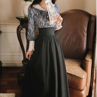 Set: Printed Blouse + Maxi A-line Skirt