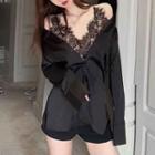 Mock Two-piece Lace Trim Shirt