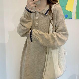 Oversized Lapel Long-sleeve Dress
