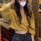 Loose-fit V-neck Crop Top Curcumin - One Size