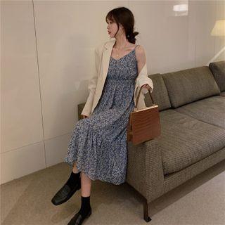 Plain Blazer / Spaghetti Strap Floral Print Dress