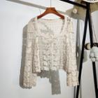 Set : Crochet Cut-out Cardigan + Crochet Knit Shorts
