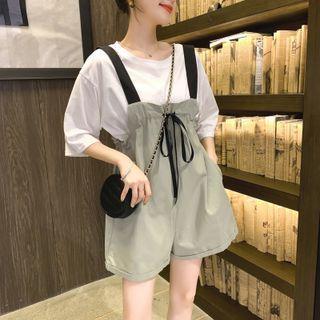Plain T-shirt / Wide-leg Jumper Shorts / Set